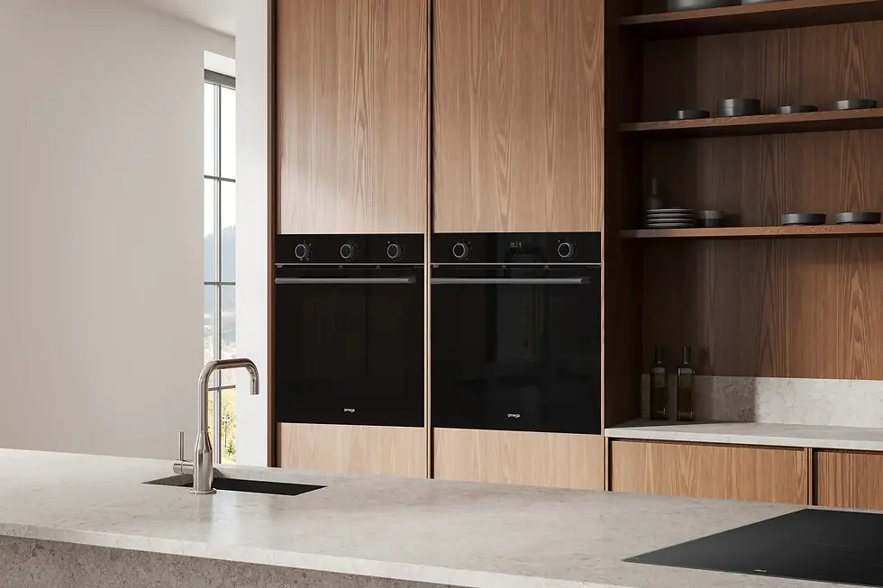 Omega built-in ovens and appliances in a timber kitchen