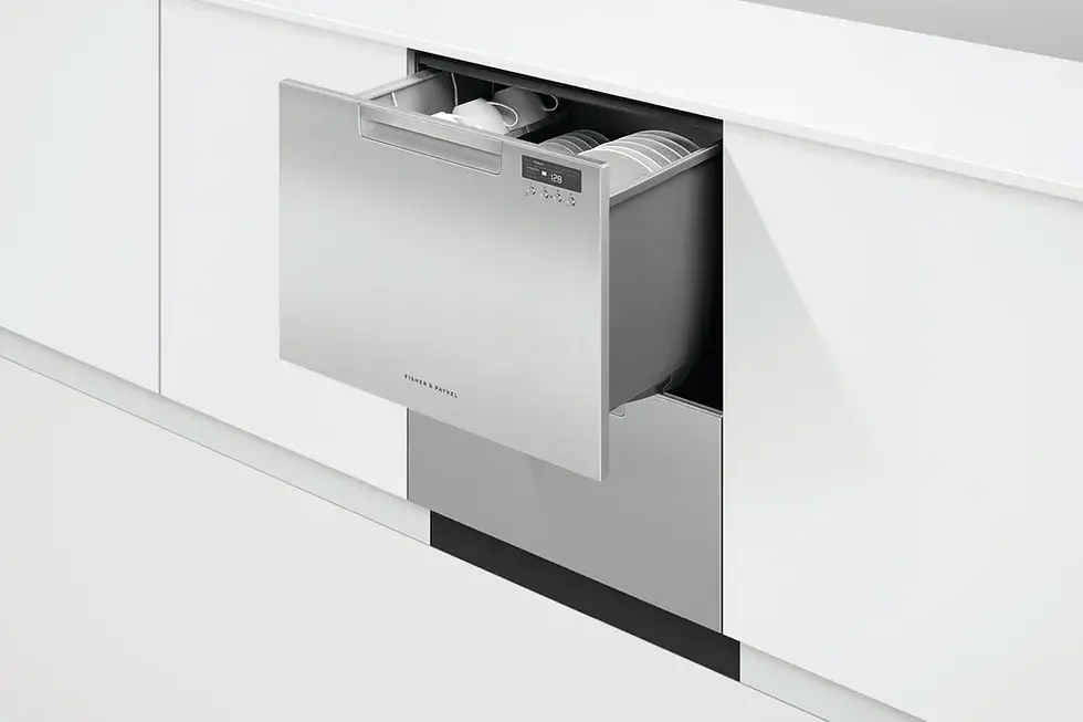 Fisher and Paykel dishwasher drawer in a modern kitchen