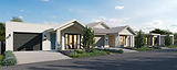 Modern retirement village homes with landscaped gardens and private garages