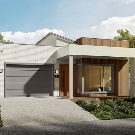 Modern single-story home with garage and landscaped garden